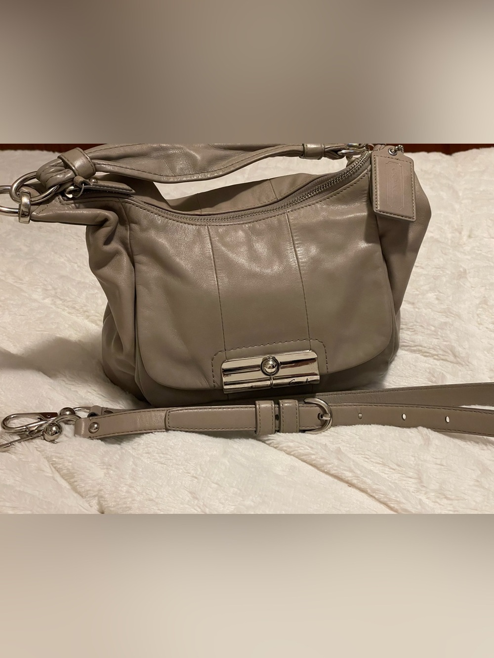 Coach Y2K 16808 Taupe Gray Leather Shoulder Bag with Silver Hardware